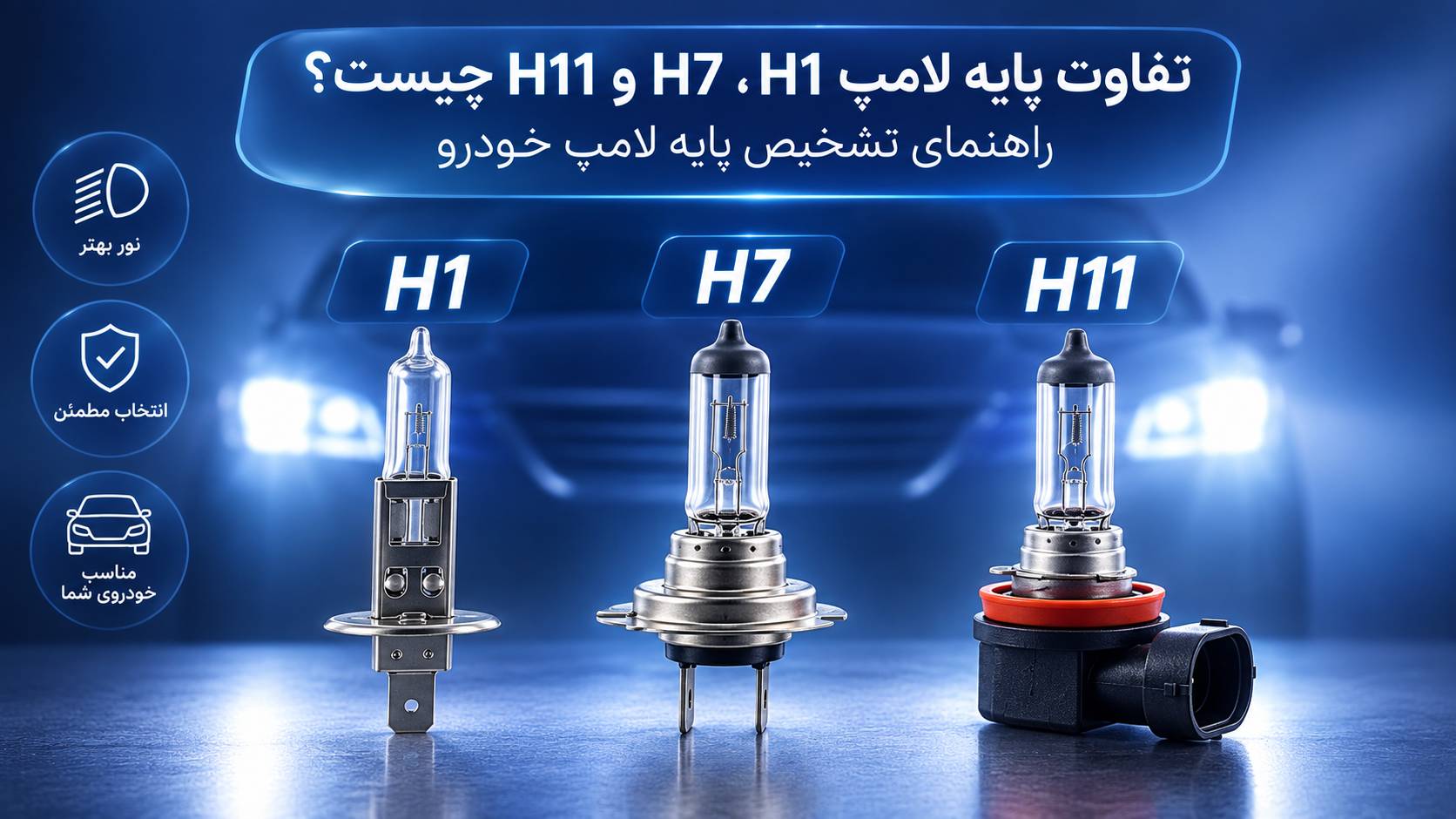 تفاوت پایه لامپ H1، H7 و H11 چیست؟ راهنمای تشخیص پایه لامپ خودرو