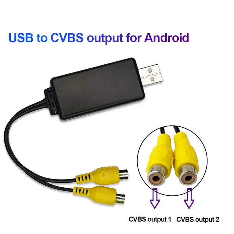 کابل خروجی تصویر CVBS مانیتور اندروید خودرو با سوکت USB و دو خروجی RCA زرد برای مانیتور پشتسری