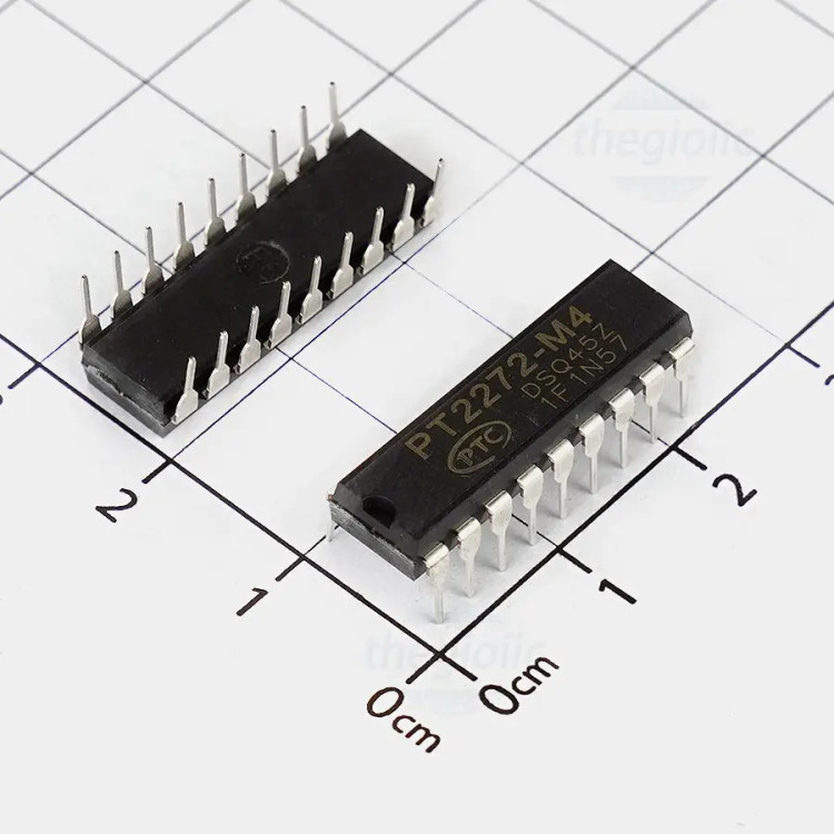 آی سی دیکودر ریموت کنترل PT2272-M4 برند PTC چهار کاناله با پکیج DIP-18
