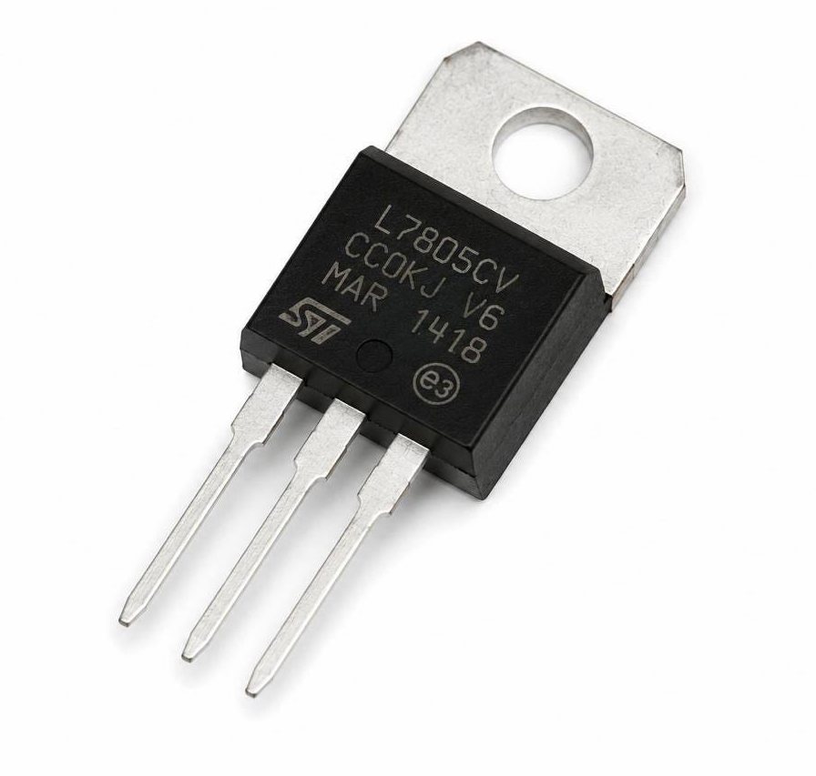 رگولاتور ولتاژ L7805CV برند STMicroelectronics با خروجی ۵ ولت و پکیج سه پایه TO-220